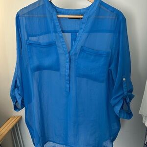 Women Apt 9 Medium Henley blouse 2 Pack Blue and Green Blouses Sheer